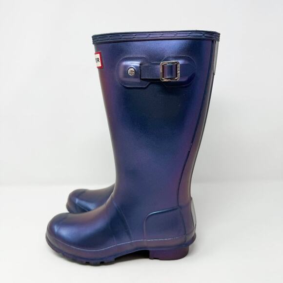 Hunter Purple/Blue Iridescent Original Tall Rain Boots Size 3 Pull On Waterproof - Picture 3 of 9